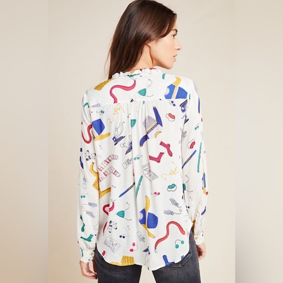 MAEVE Anthropologie Blouse Women Snow Day Long Sleeve Novelty Whimsical Size 10 - Picture 2 of 10
